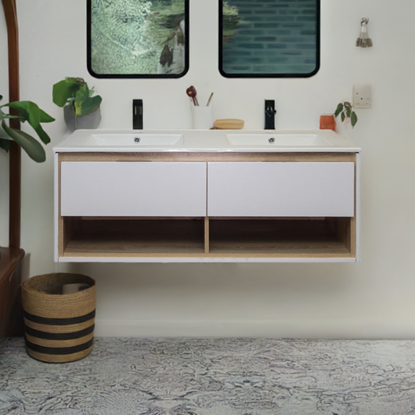 Denver Celeste 1200 2 Laaie Vanity Hg White & Shale Accent