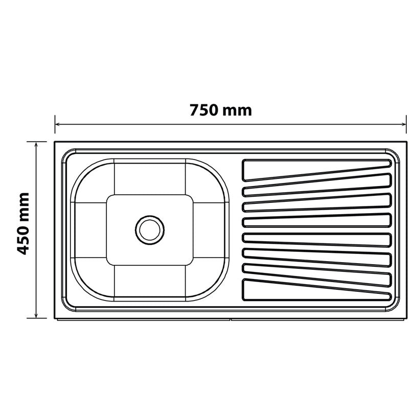 Vlekvrye staal sit op wasbak 45X75 (enkel)