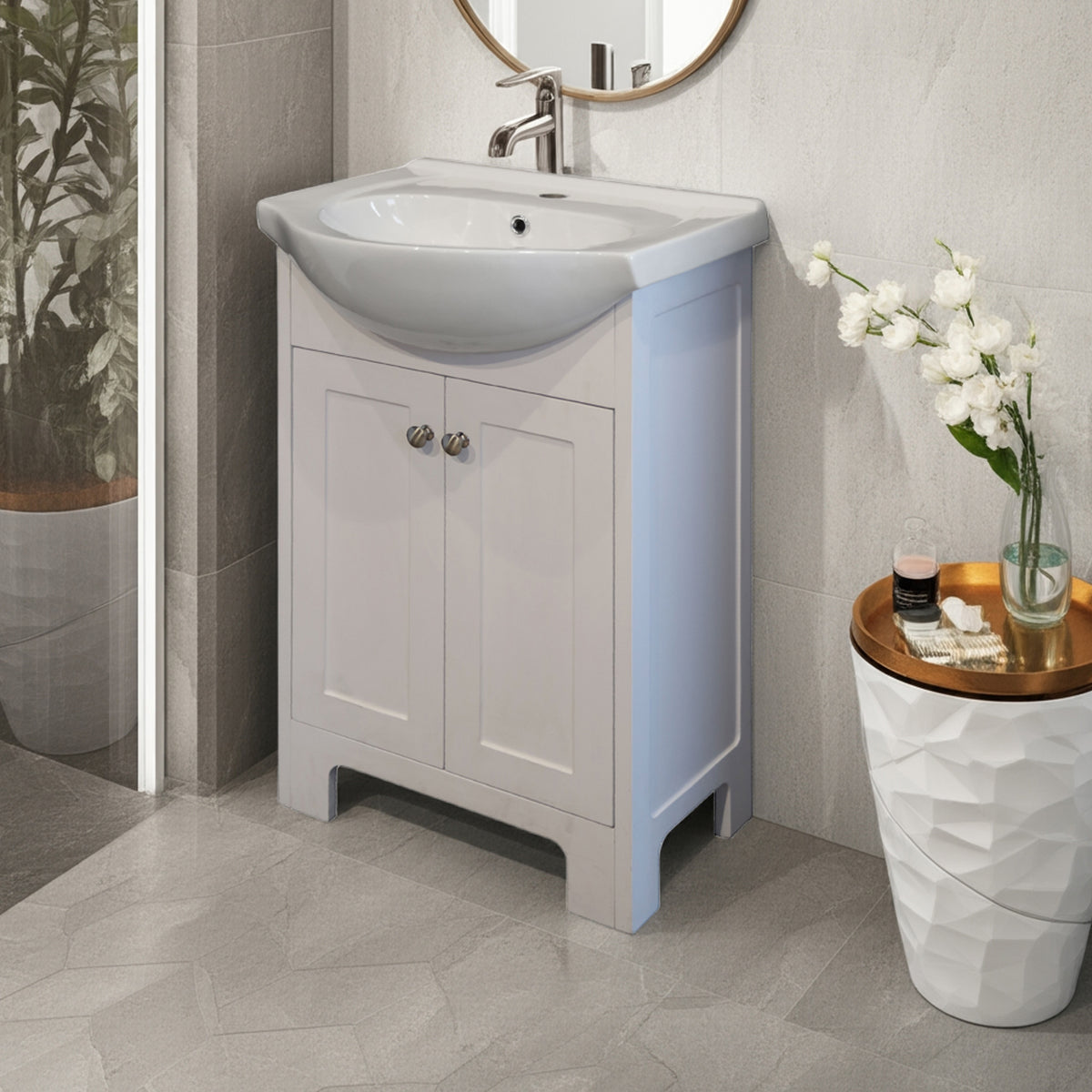 Valenti Contemporary Vanity 550 Ceramic Belly Basin | Matt White