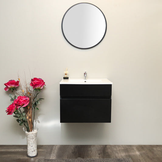 Stylo Floating Vanity Cabinet with White Ceramic Basin | All Black