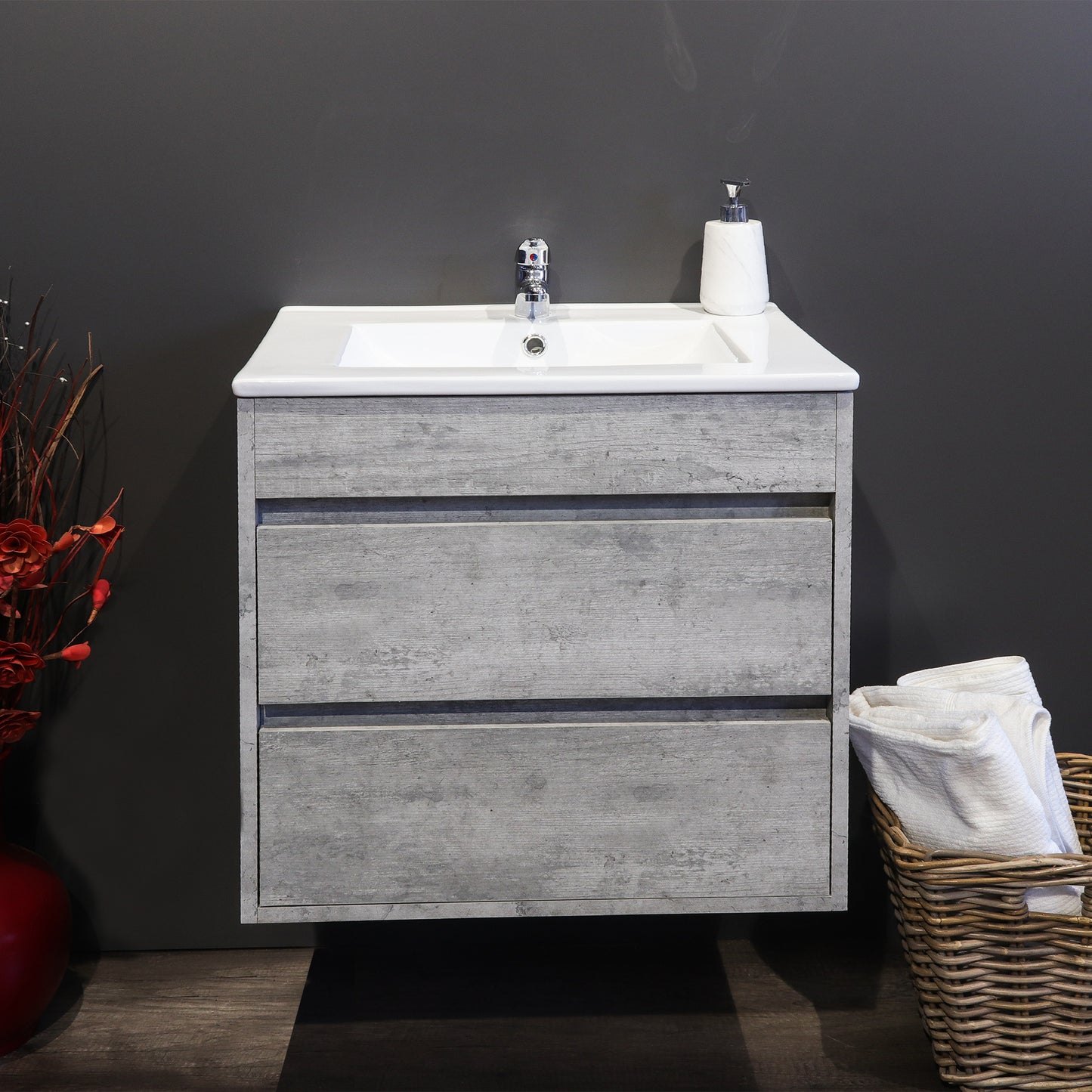 Stylo Deluxe | Dubbellaai drywende badkamer wastafelkas | Natuurlike Beton