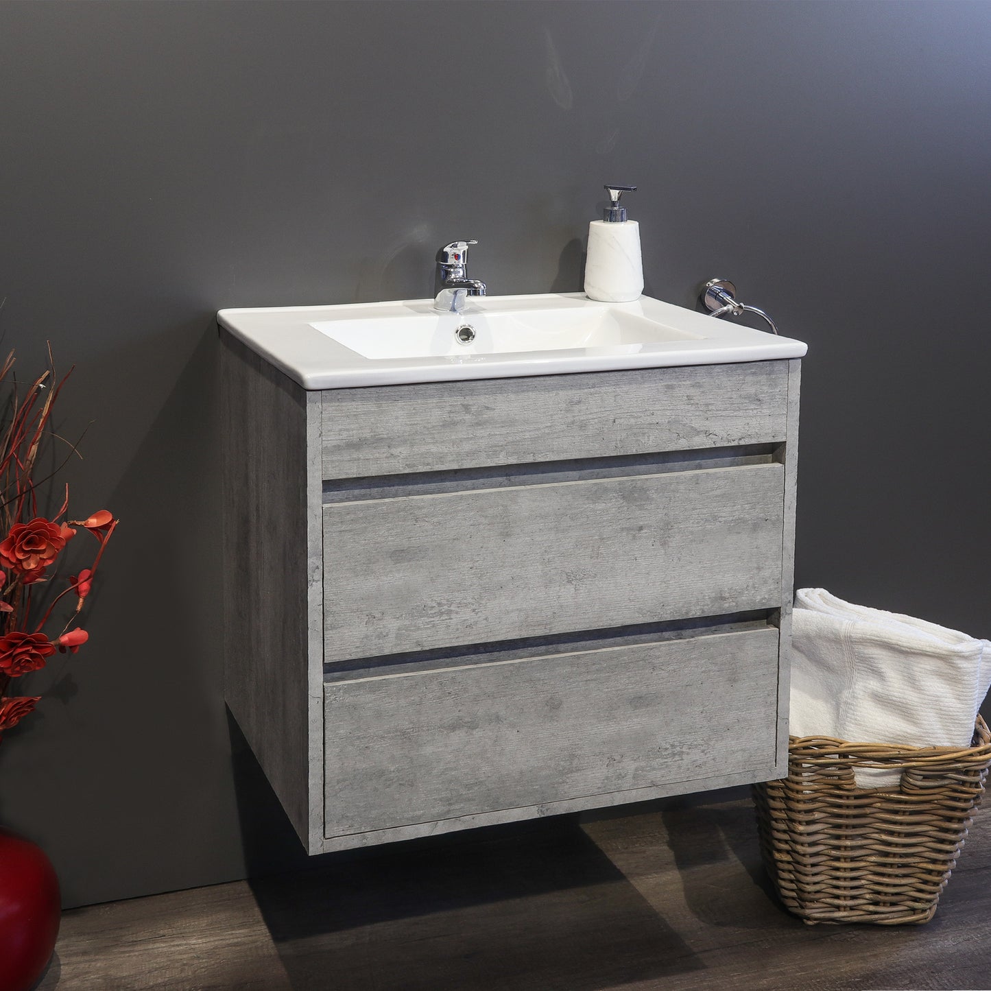 Stylo Deluxe | Dubbellaai drywende badkamer wastafelkas | Natuurlike Beton