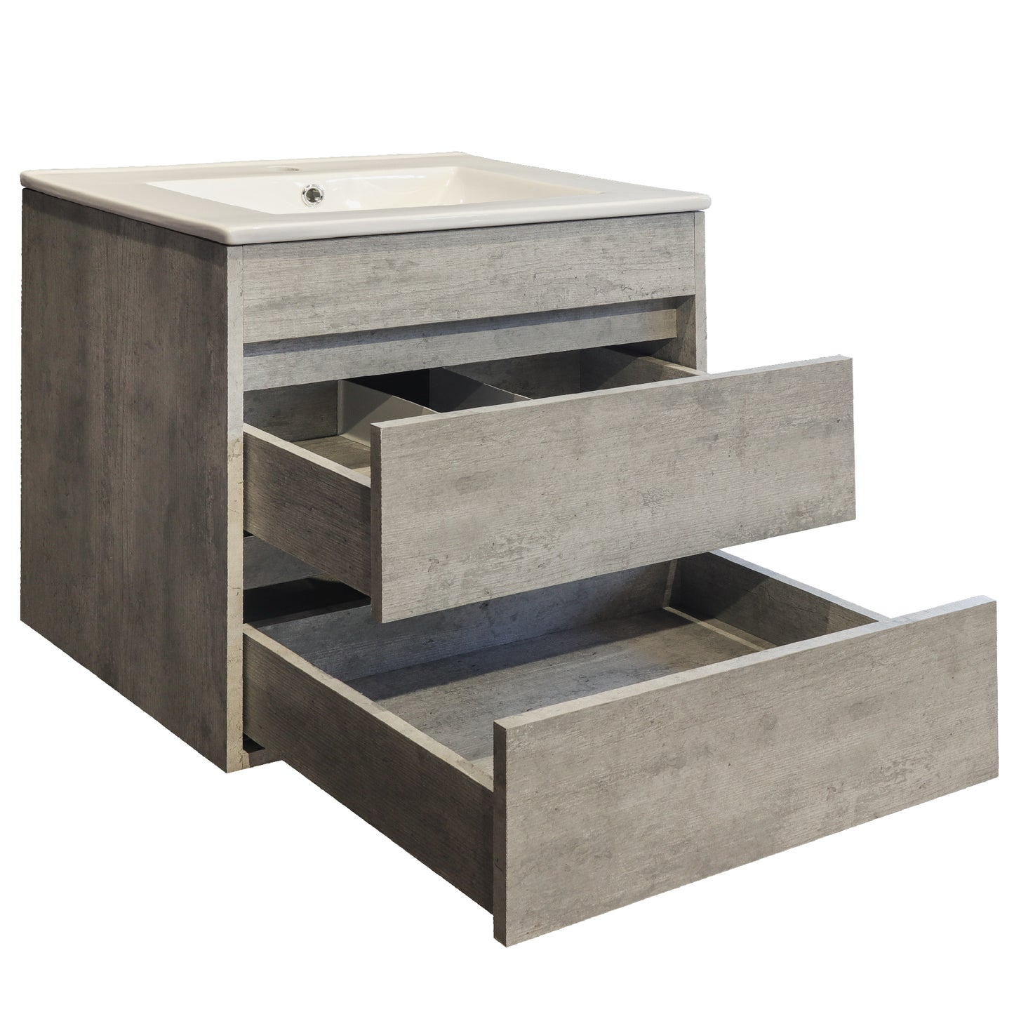 Stylo Deluxe | Dubbellaai drywende badkamer wastafelkas | Natuurlike Beton