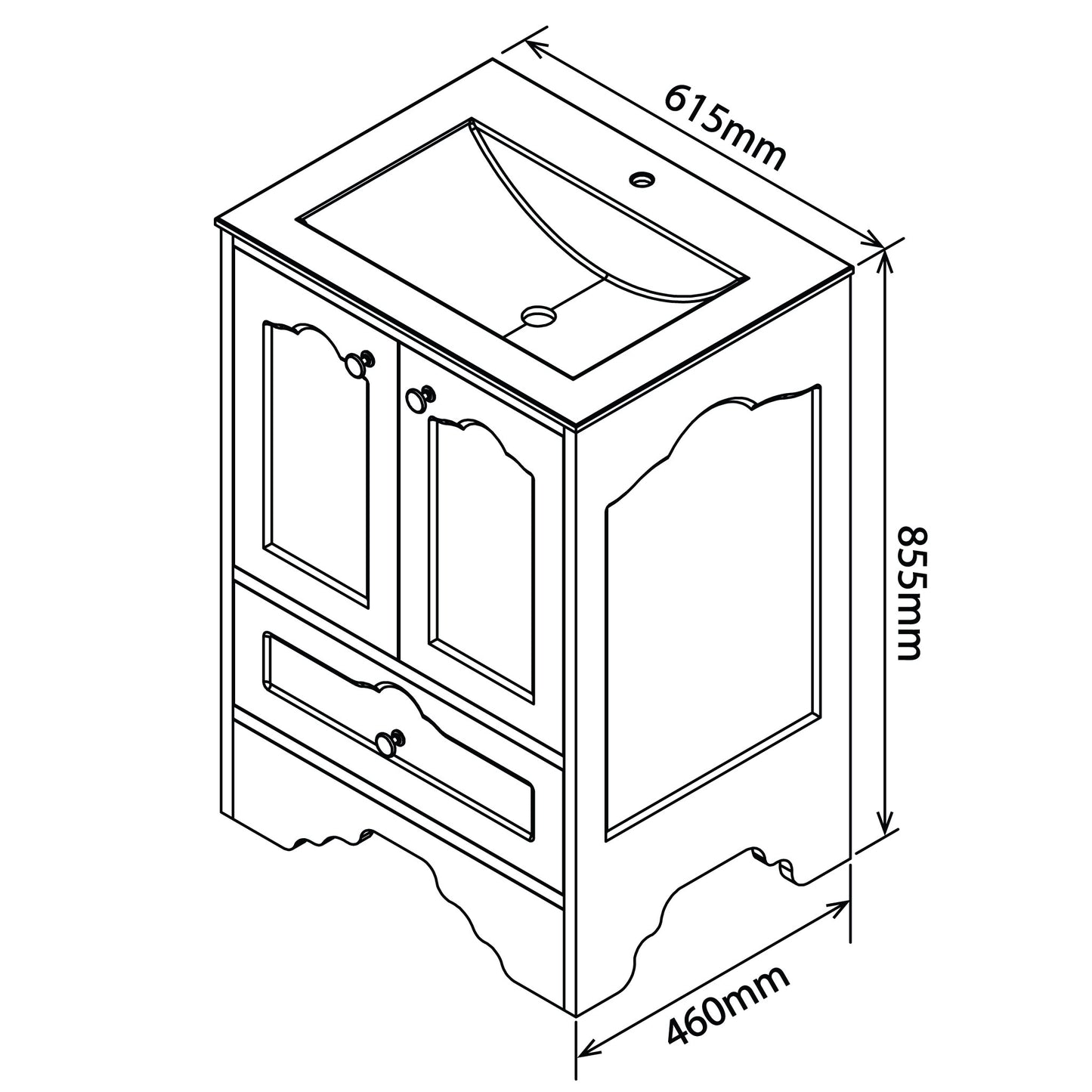 Denver Victorian Vanity Cabinet 600mm White