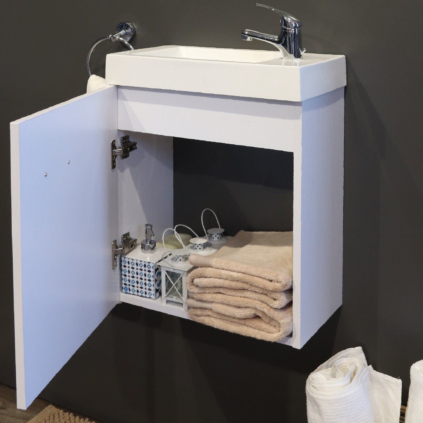Denver Manchester drywende badkamer wastafel | 1 Deur | 450 | H/Glans Wit