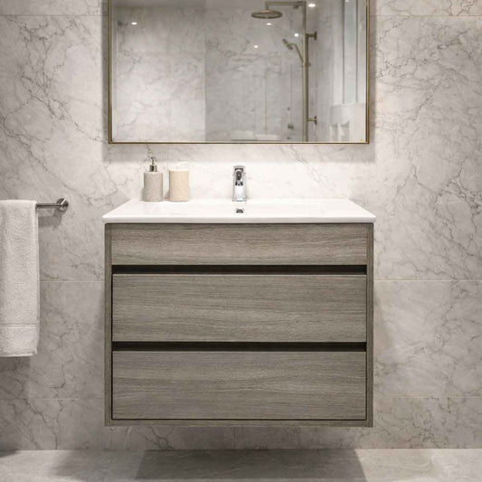 Denver Deluxe Vanity Wall Mount 2 Drawer Cascade Melamine Assembled
