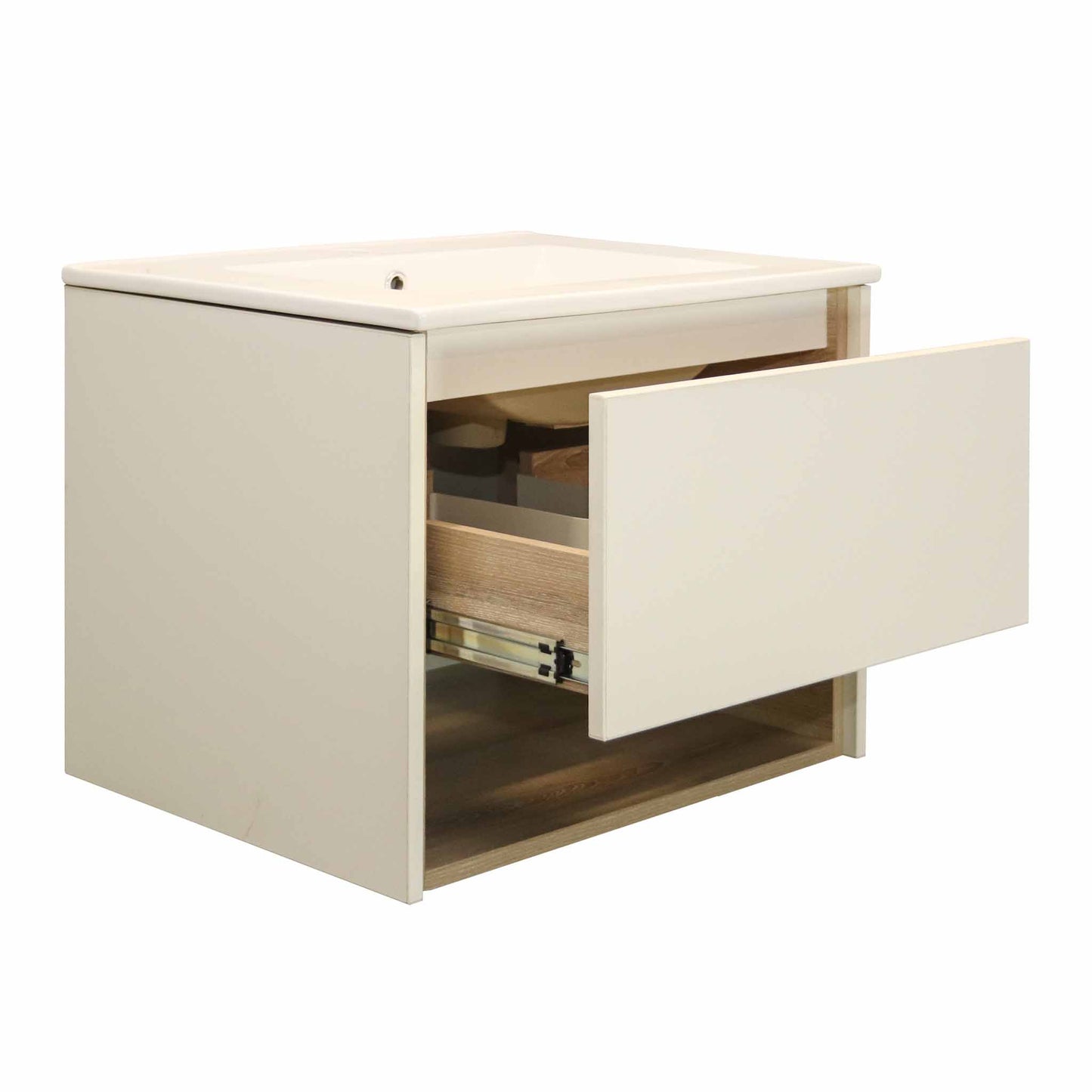 Denver 2 Tone 600 1 Drawer Vanity | High Gloss White & Shale Assembled