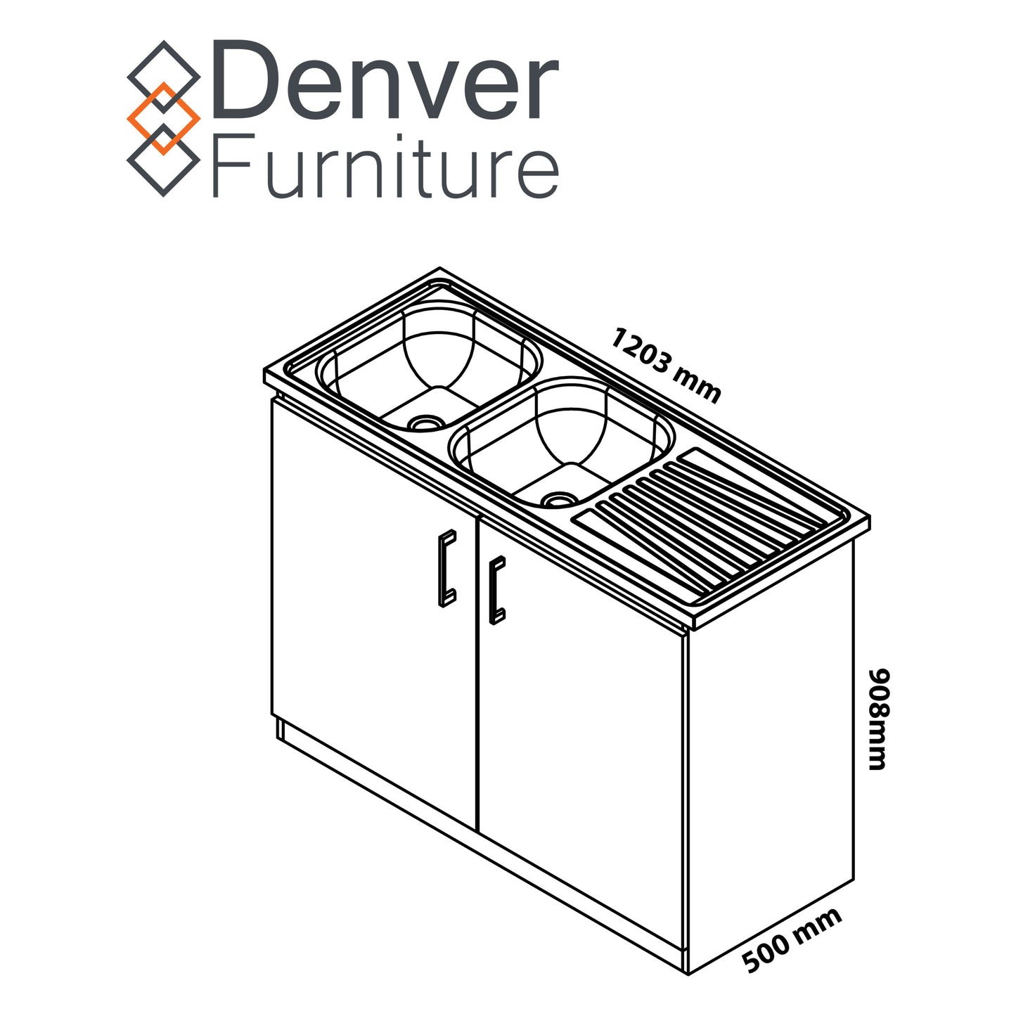 Denver Drop in Double Sink Cabinet 1200 | White