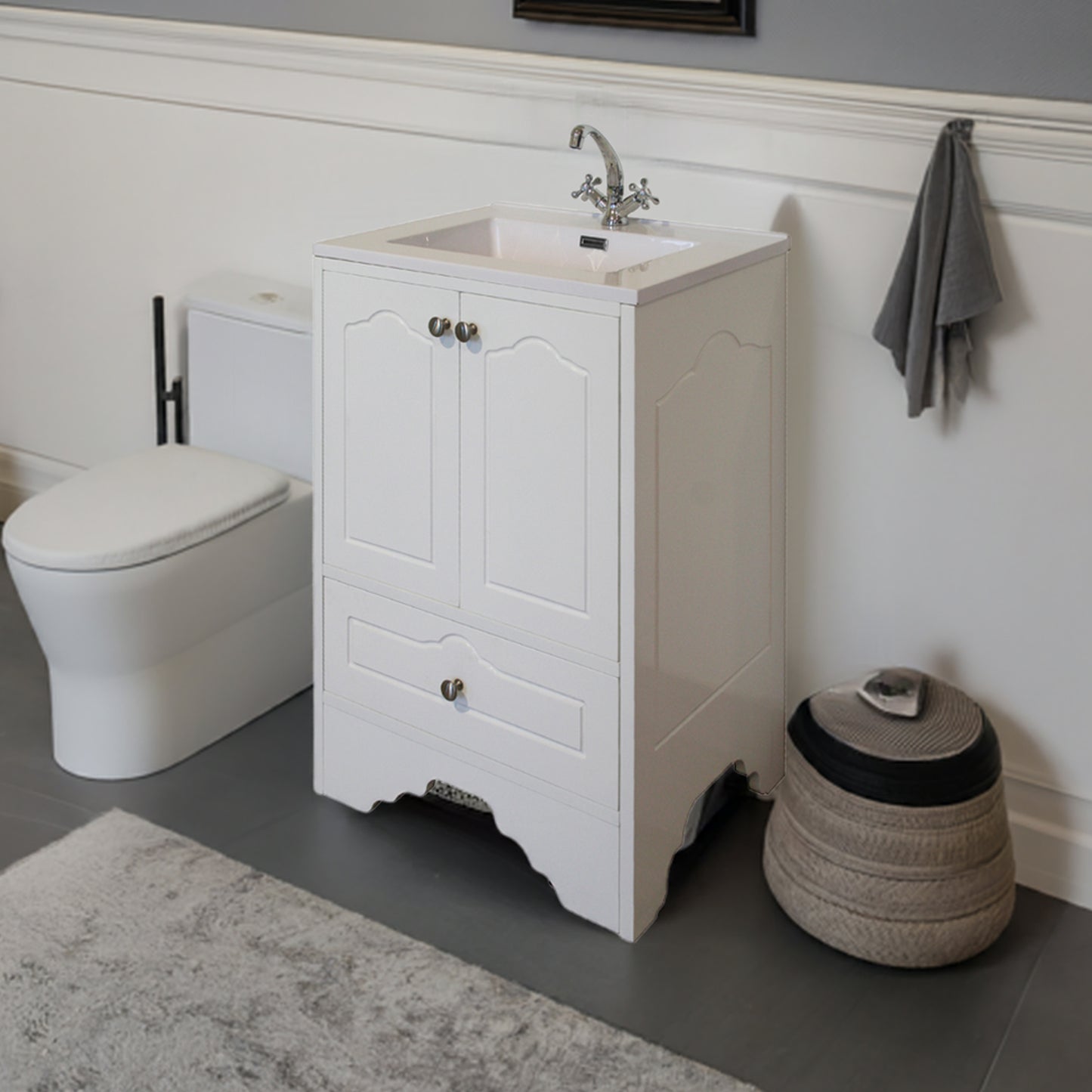 Denver Victorian Vanity Cabinet 600mm White
