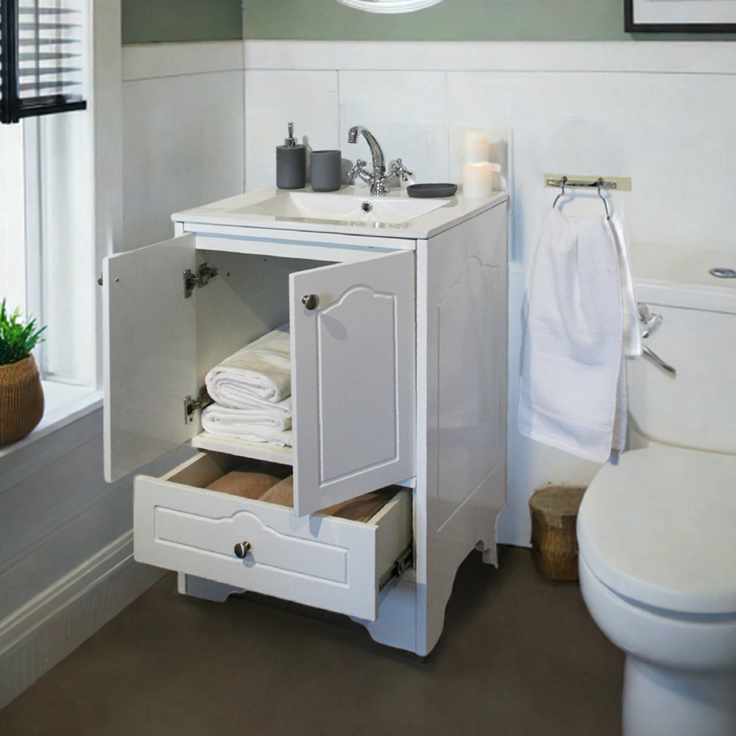 Denver Victorian Vanity Cabinet 600mm White