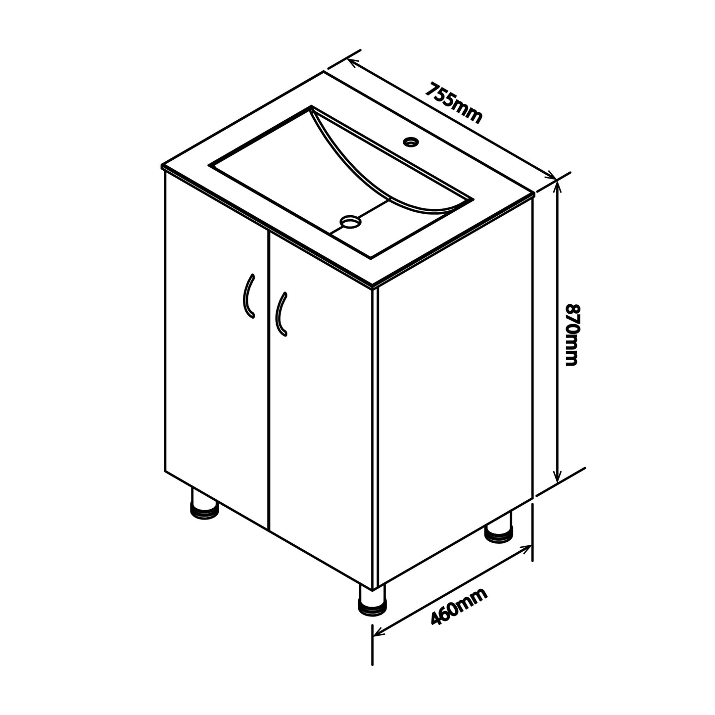 Denver Marlene Floor Vanity 2 Door Cabinet 750 Alpine White