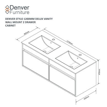 Stylo Deluxe Floating Vanity  | 2 Drawer | 1200 | Washed Shale