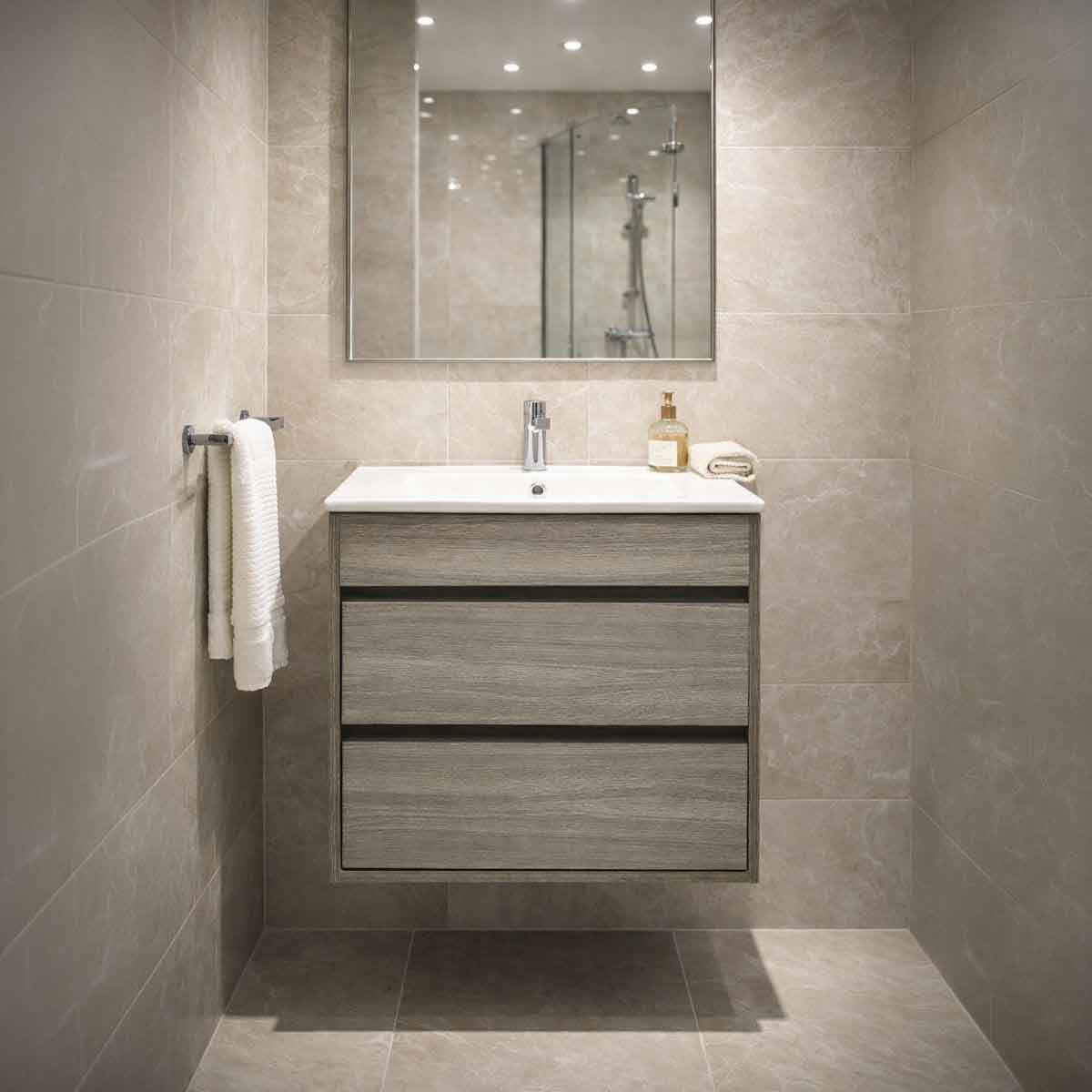 Denver Deluxe Vanity Wall Mount 2 Drawer Cascade Melamine Assembled