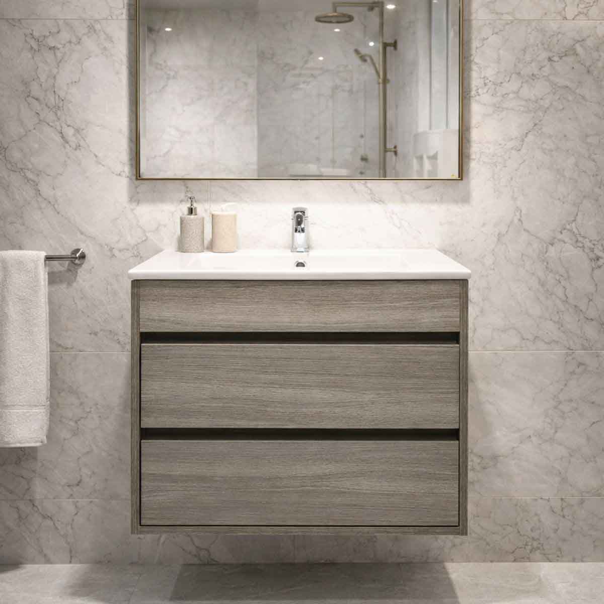 Denver Deluxe Vanity Wall Mount 2 Drawer Cascade Melamine Assembled