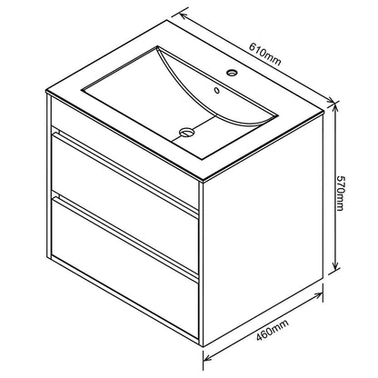 Denver Deluxe Vanity Wall Mount 2 Drawer Cascade Melamine Assembled