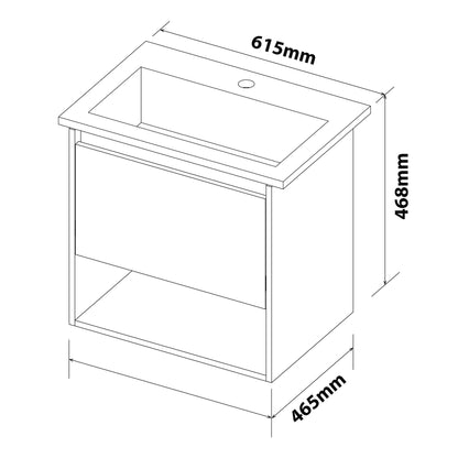 Denver 2 Tone 600 1 Drawer Vanity | High Gloss White & Shale Assembled