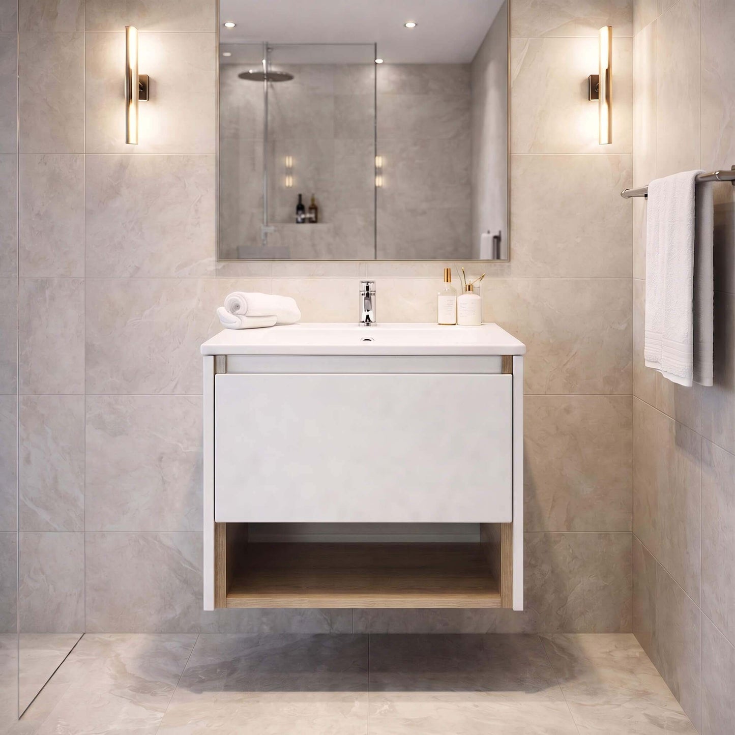 Denver 2 Tone 600 1 Drawer Vanity | High Gloss White & Shale Assembled