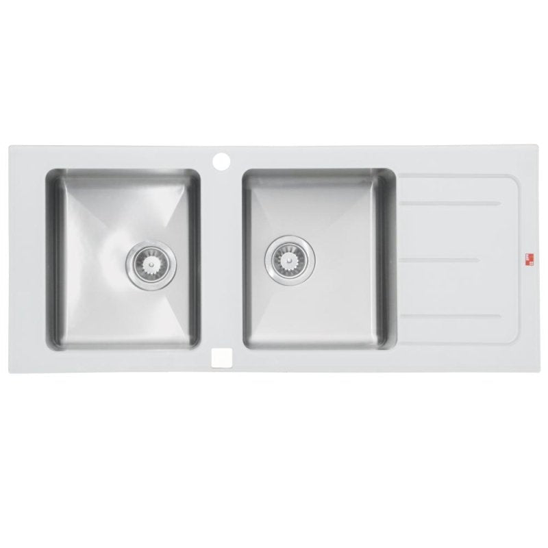 Parker Stainless Kitchen Sink | AS85 Glass White Stainless Steel D/Bowl 1160X500 | Drop In - Parker - Pennyware Distributors