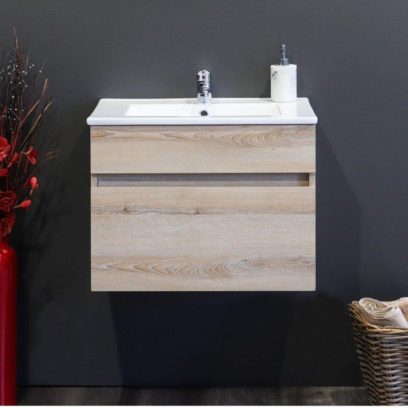Stylo | Floating Bathroom Vanity Cabinet with White Ceramic Basin | Washed Shale